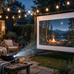 Can You Use Projector Outside During Day? (2026 Guide) Backyard projector setup at dusk with outdoor screen