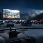 How to Use an FM Transmitter With a Projector for a Drive-In Movie Night in 2026 Drive-in movie night with cars facing outdoor screen