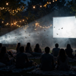 How to Keep Bugs Away From Your Projector Light in 2026 Backyard movie night at dusk with projector beam and screen