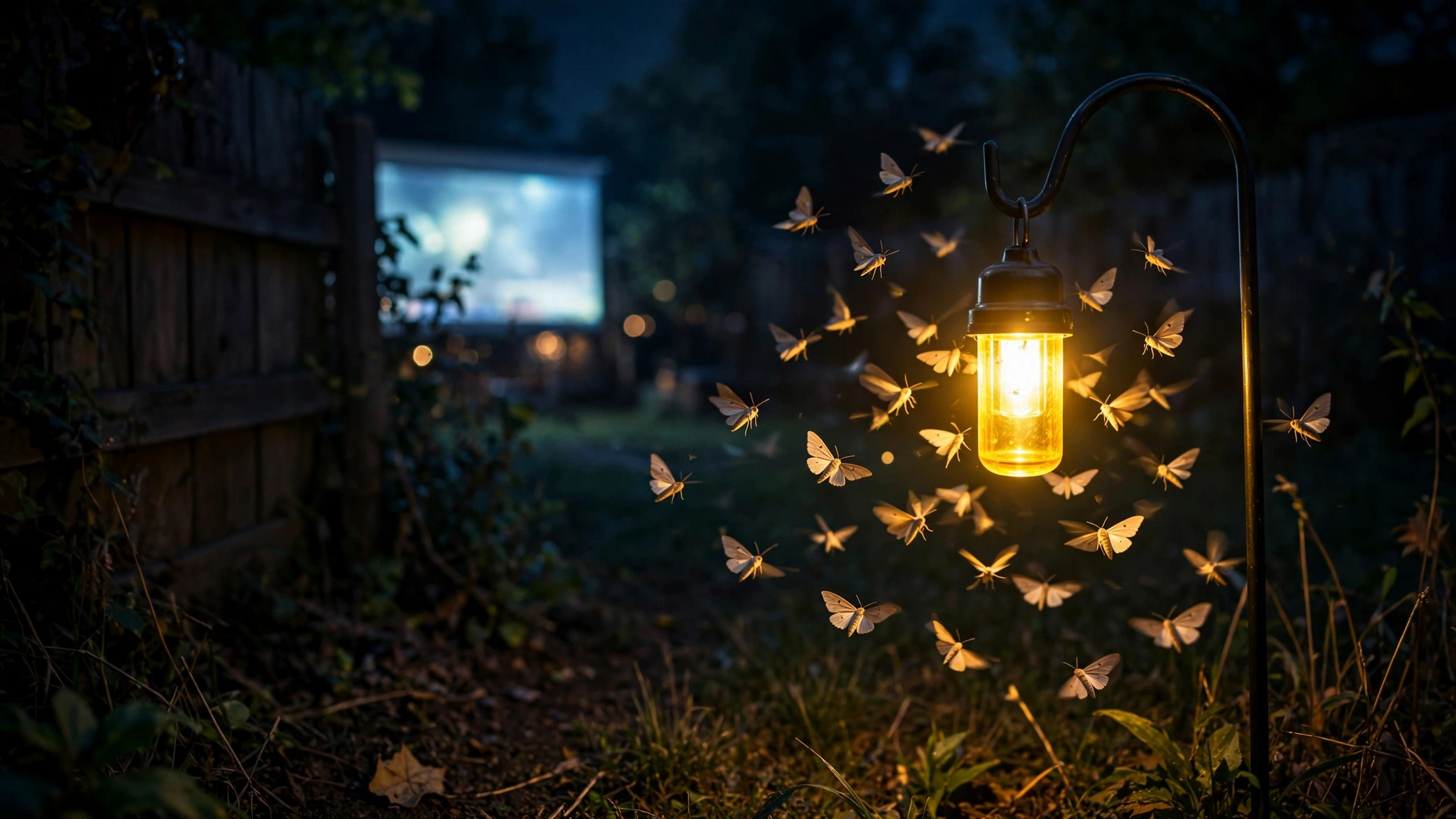 Yellow decoy bug light on a pole - How to Keep Bugs Away From Your Projector Light