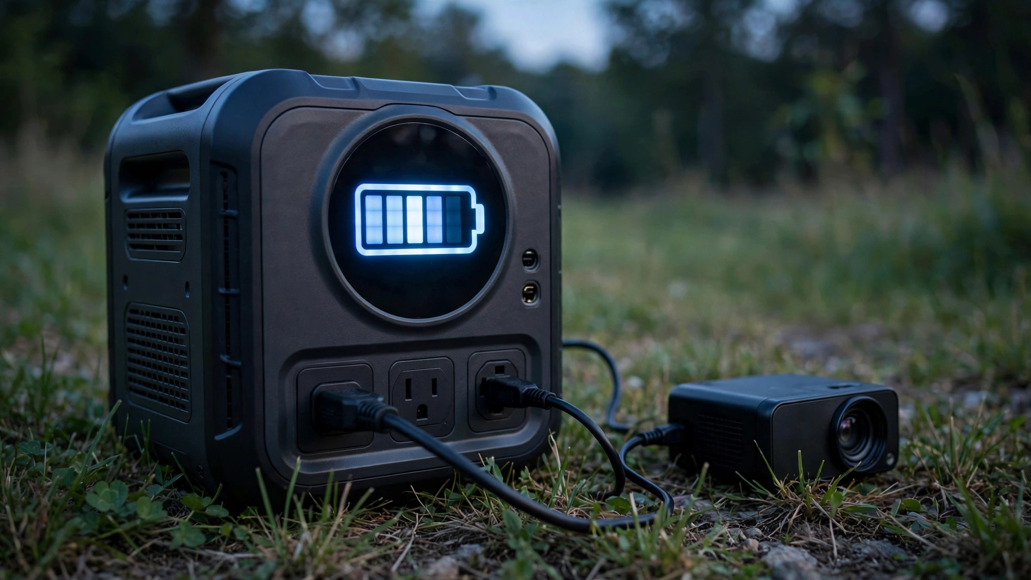 Portable power station battery display connected to projector - How to Power a Projector Outdoors Without an Outlet