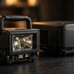 Projector lamp module beside a projector