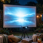 Outdoor Bluetooth speakers with backyard projector setup