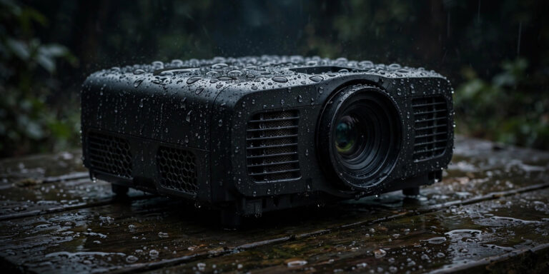 Wet projector with water droplets after rain