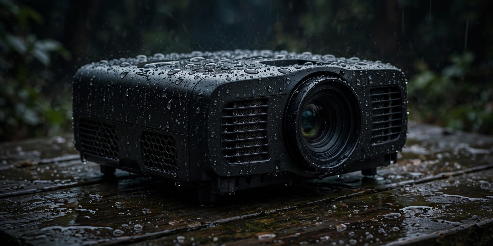 Wet projector with water droplets after rain