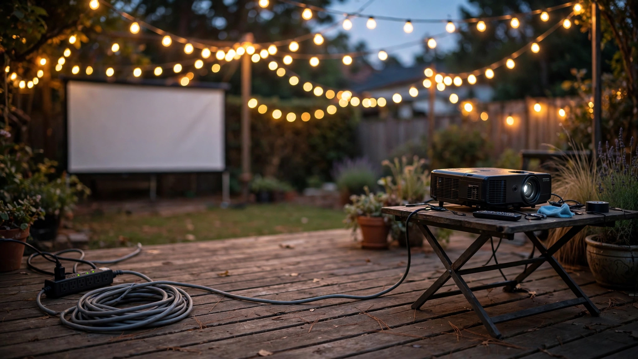 Extension cord and power strip running across a patio deck - Why does my projector keep shutting off outside?