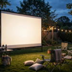 Why Is My Projector Blurry Outside? — Causes & Fixes in 2026 Backyard movie night at dusk with a projector showing a movie on an outdoor screen